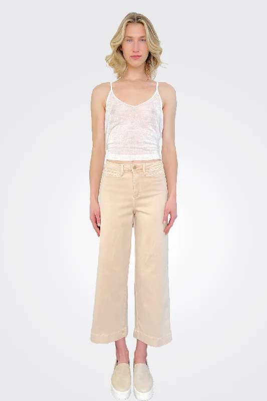 Greer Cropped Wide Leg Denim - Talc