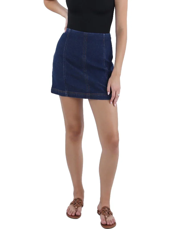 Juniors Womens Mini Solid Denim Skirt