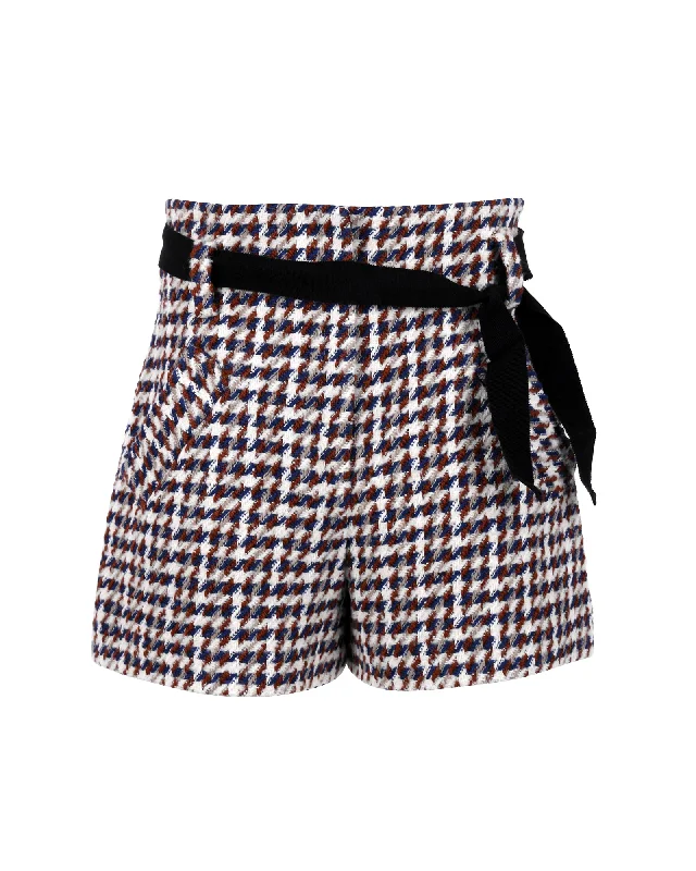 Maje High-Waisted Belted Shorts in Multicolor Cotton