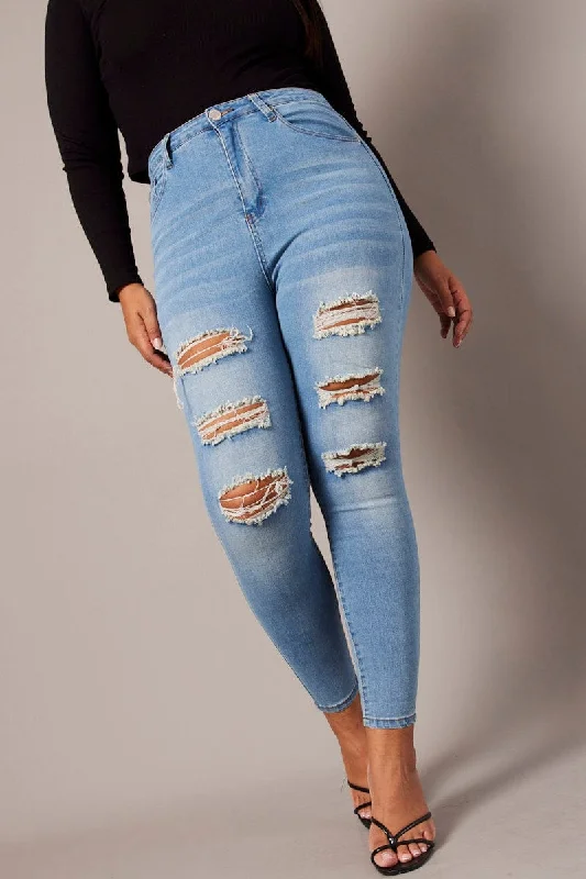 Denim Skinny Jeans High Rise Distressed