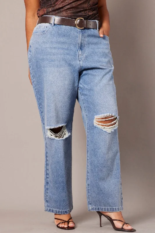 Denim Straight Jeans Mid Rise