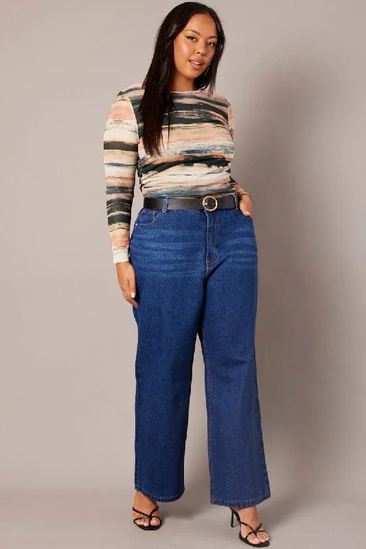 Denim Wide Leg Jeans Mid Rise