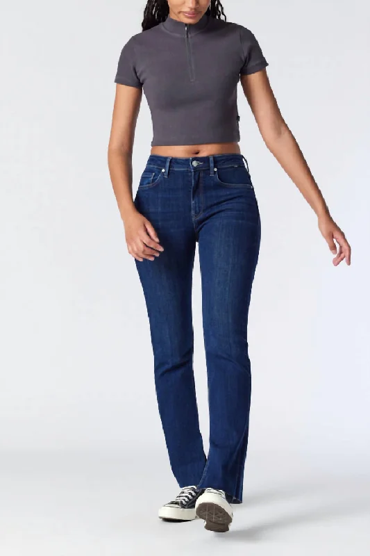 Maria High Rise Flare Slit Hem Jeans In Deep Brushed Organic Blue