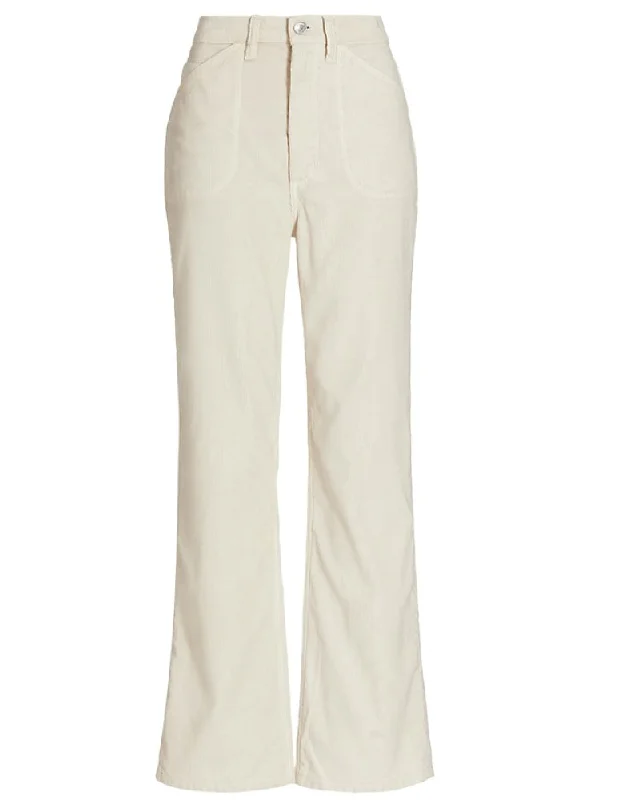 RE/DONE Women's 70s Pocket Loose Flare Pants, Vintage Ivory, Off White Corduroy