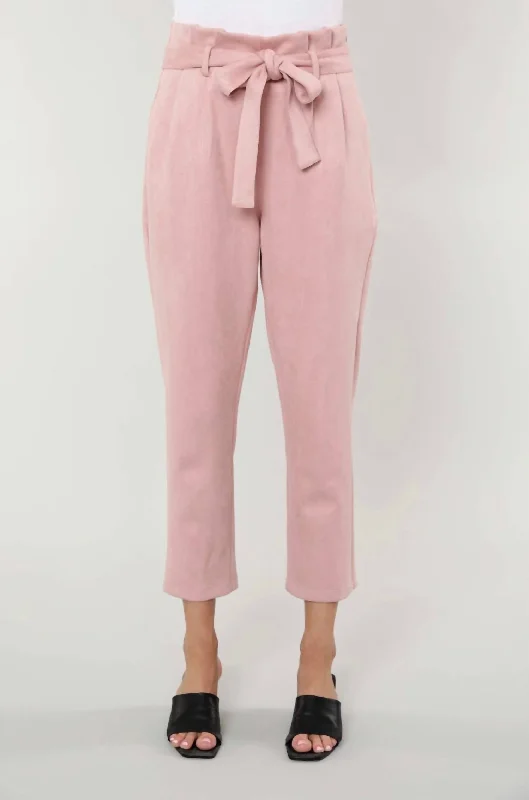 Uptown Suede Paper Bag Pants In Rose Suede