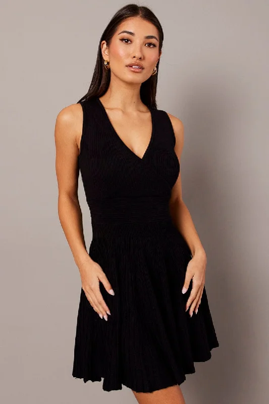 Black Knit Dress Sleeveless Fit and Flare