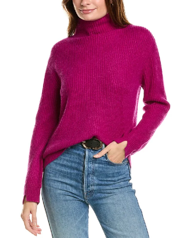 Forte Cashmere Fashioned Rib Funnel Neck Wool & Cashmere-Blend Sweater