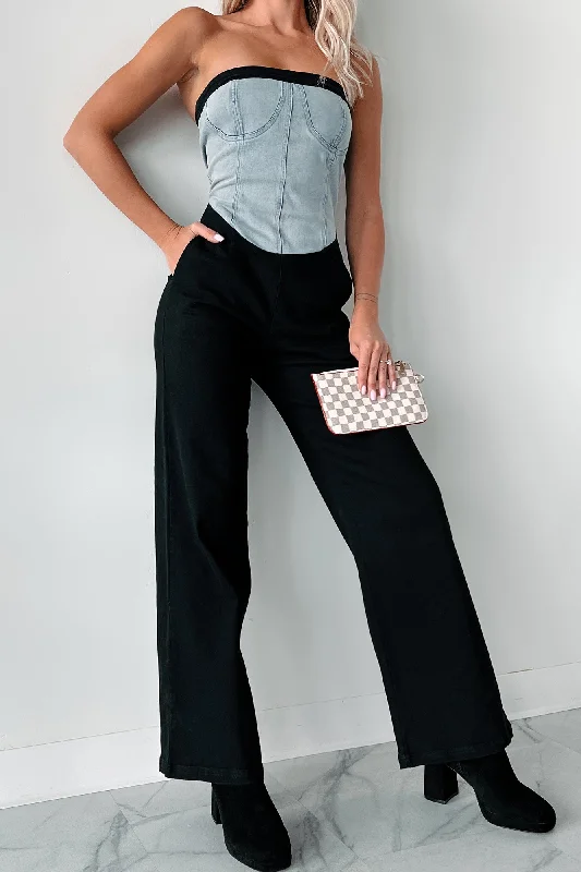 Blocking The Haters Denim Contrast Jumpsuit (Black/Denim)