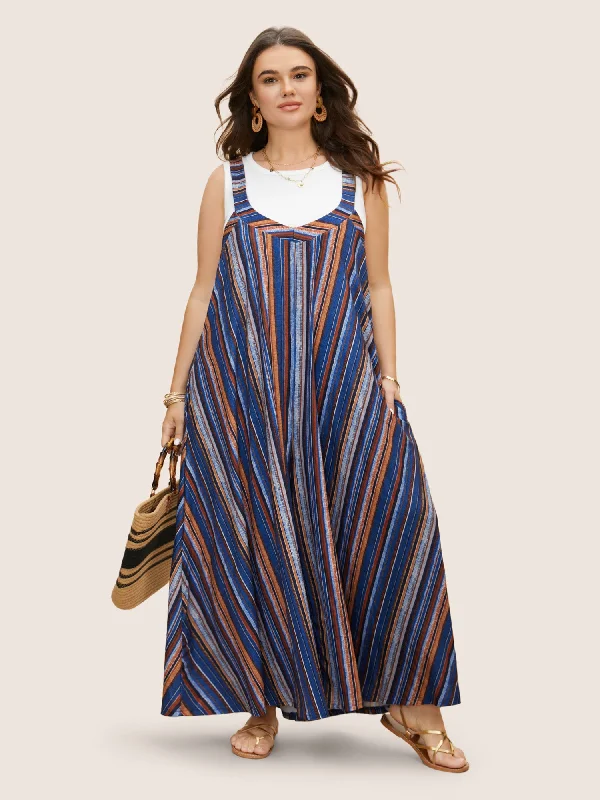 Colored Striped Adjustable Straps Jumpsuit