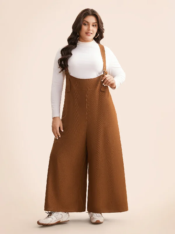 Corduroy Button Detail Adjustable Straps Jumpsuit