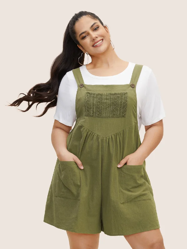 Cotton Plain Textured Patch Pocket Jumpsuit