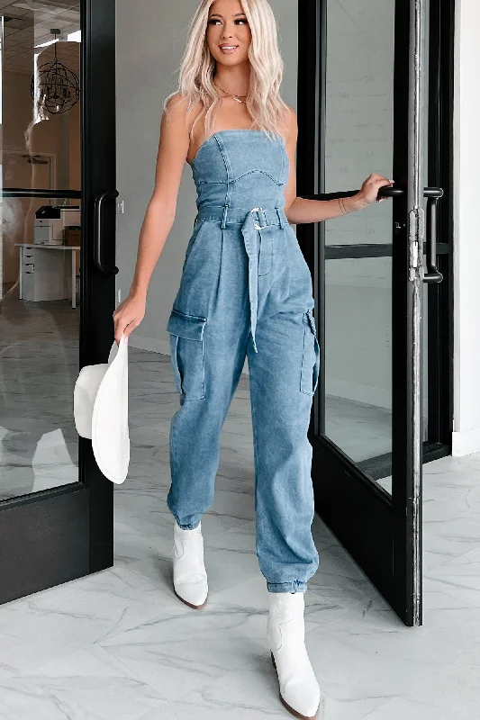 Ignite Your Passion Denim Cargo Jumpsuit (Denim)