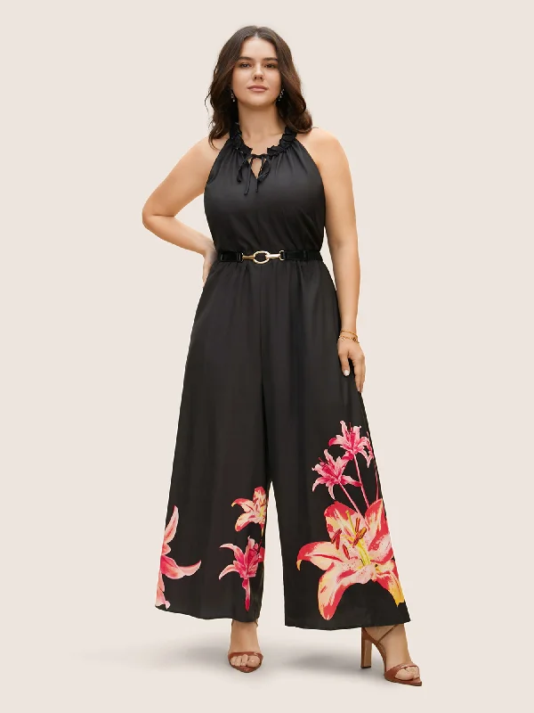 Lily Print Frill Trim Tie Knot Jumpsuit