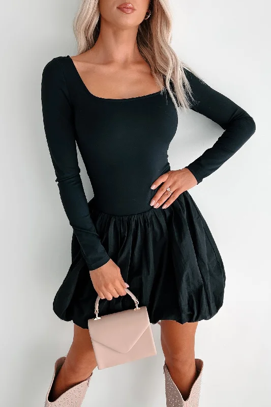 Love Yourself First Bubble Skirt Dress Romper (Black)