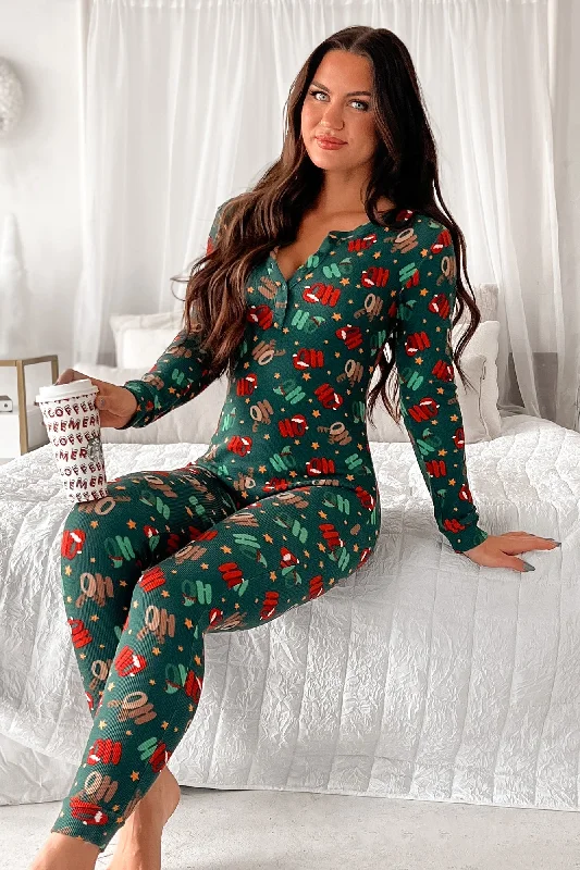 My Soul Santa Printed Waffle Knit Onesie Jumpsuit (Green)