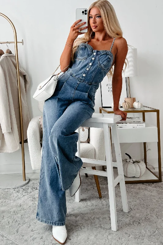 Savvy Style Denim Sweetheart Jumpsuit (Medium Wash)