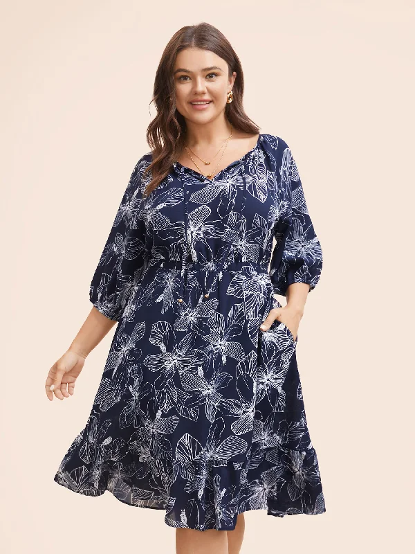 Silhouette Floral Print Tie Knot Dress