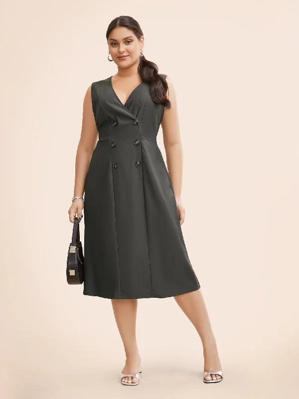 Stretch Woven Double Breasted Wrap Dress