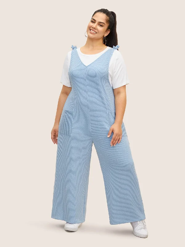 Texture Tie Knot Patch Pocket Jumpsuit