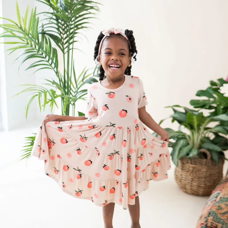 Short Sleeve Tiered Dress in Peach