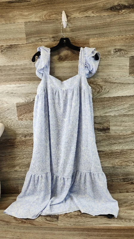 Blue & White Dress Casual Midi Clothes Mentor, Size Large