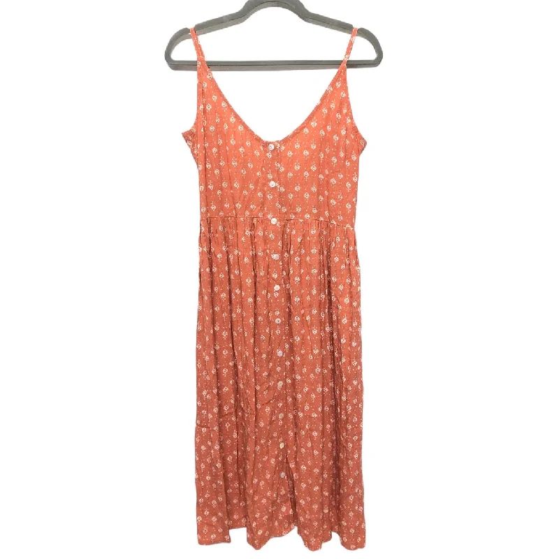 Orange & White Dress Casual Midi Cmc, Size M