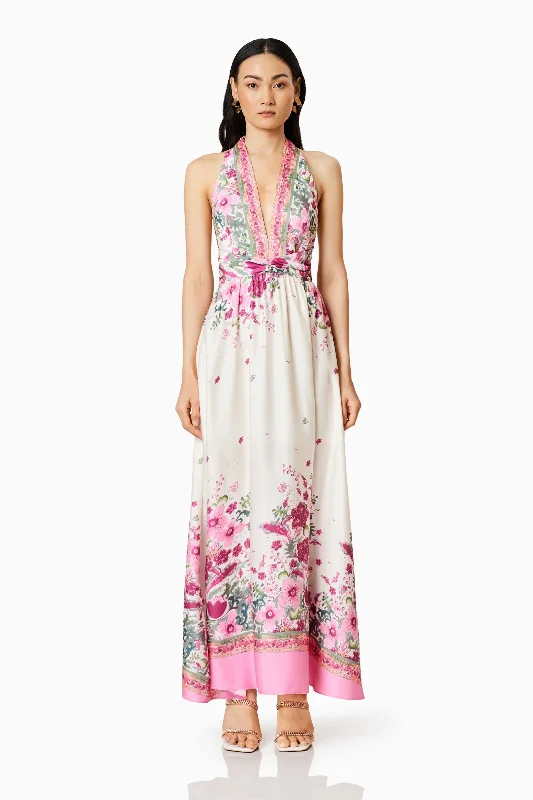 Castaway Maxi Dress In White & Pink Florals