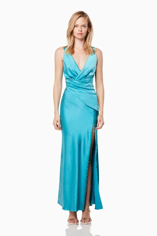 Junia Wrapped Neckline Maxi Dress In Blue