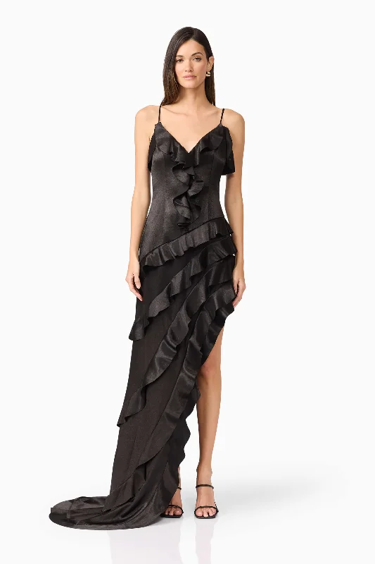 Kyla Asymmetrical Maxi Dress In Black