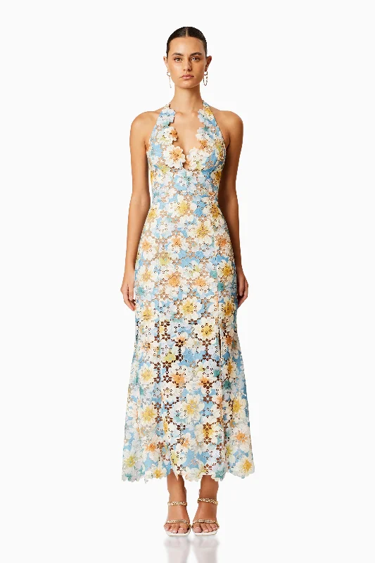 Nesting Lace Maxi Dress In Blue Florals