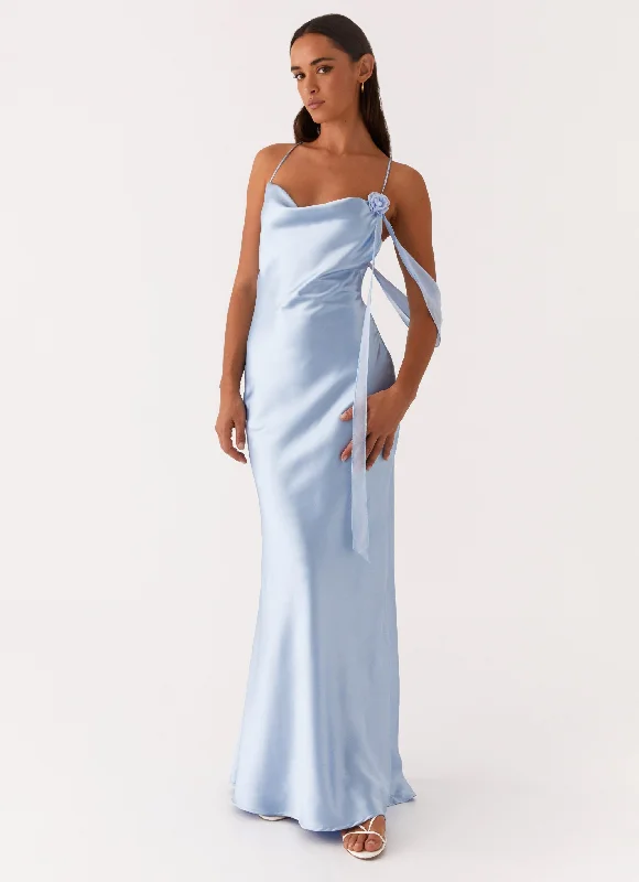 Too Sweet Satin Maxi Dress - Blue