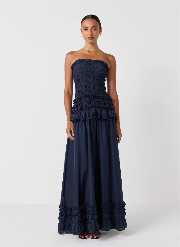 Anastacia Silk Cotton Maxi Dress | Navy