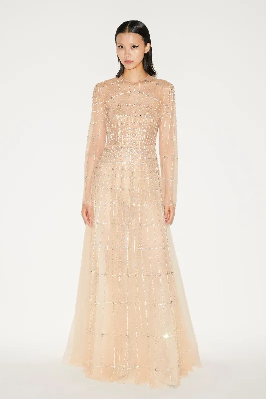 ANISSA GOWN NUDE EMBELLISHED TULLE