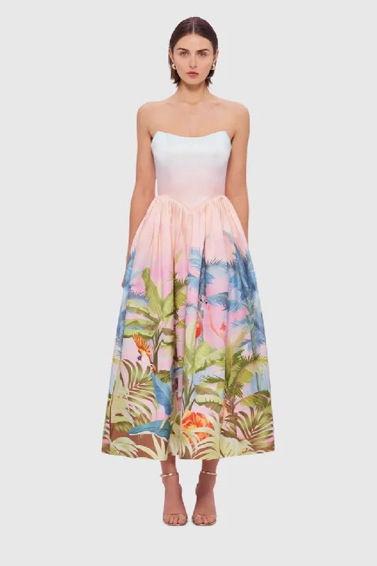 Leo Lin Melanie Bustier Midi Dress - Dreamscape Print