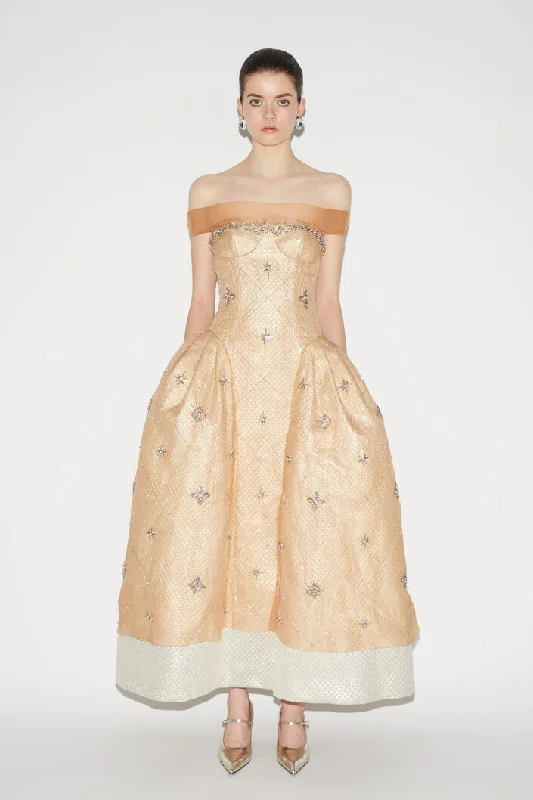 TRINA DRESS CHAMPAGNE EMBELLISHED ORGANZA