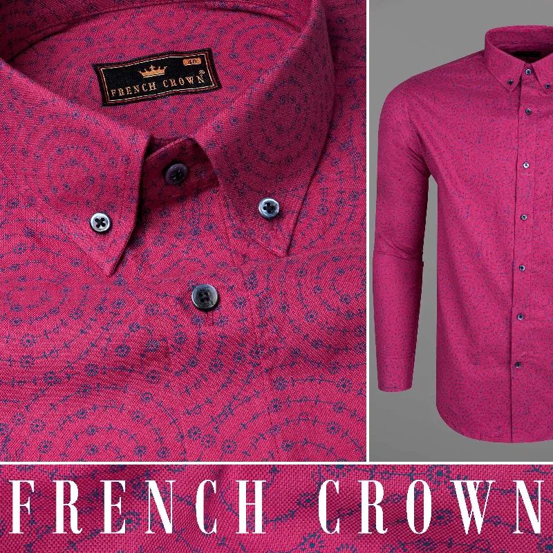 Hibiscus Red and Violent Circular Designed Royal Oxford Shirt