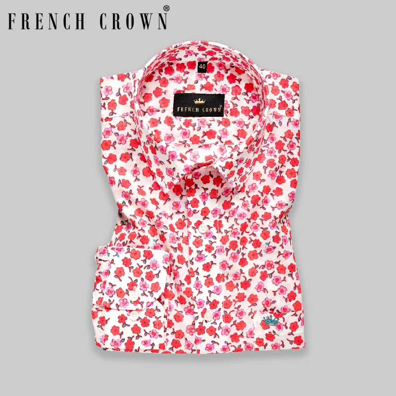 Pink Flowers Printed Premium Tencel Beach Shirt