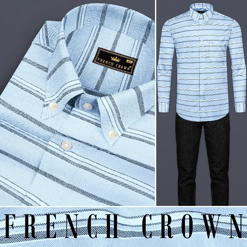 Spindle Blue Horizontal Double Striped Royal Oxford Shirt