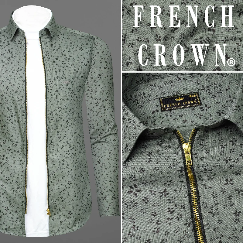 Stack Green Ditzy Royal Oxford zipper Overshirt/Shacket