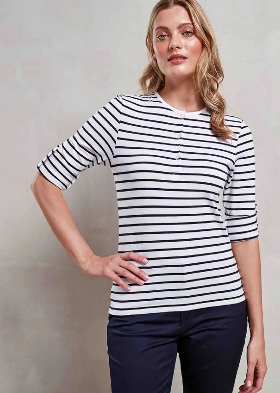 Tara Half Placket Stripe VELCRO® Brand Fastening Tee